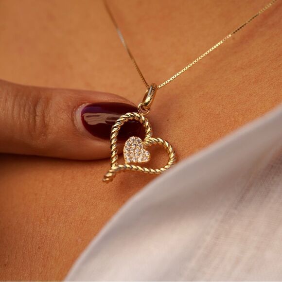 14K Solid Gold Heart Charm | Elegant Gold Pendant | Symbol of Love - Picture 1 of 6